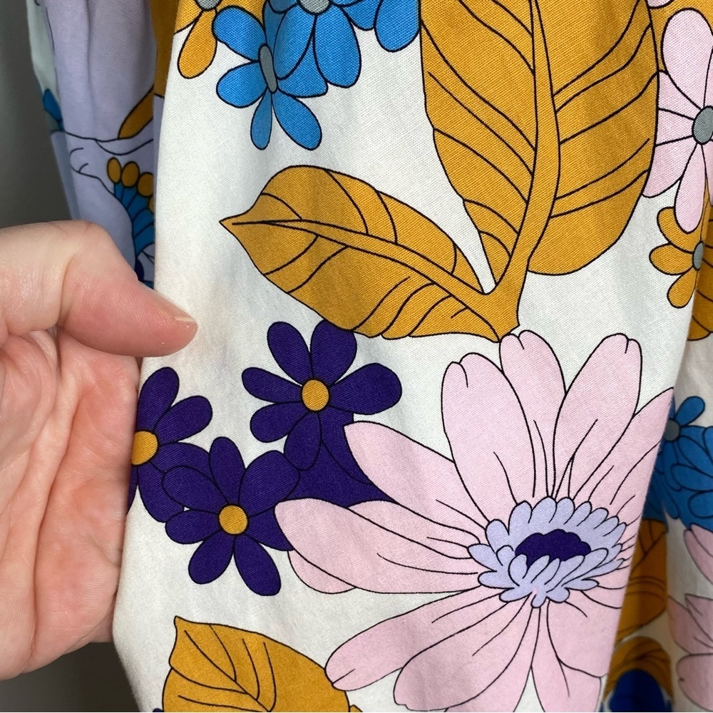 52seven Retro Floral Balloon Sleeve Midi Shirt Dress - Picture 8 of 13